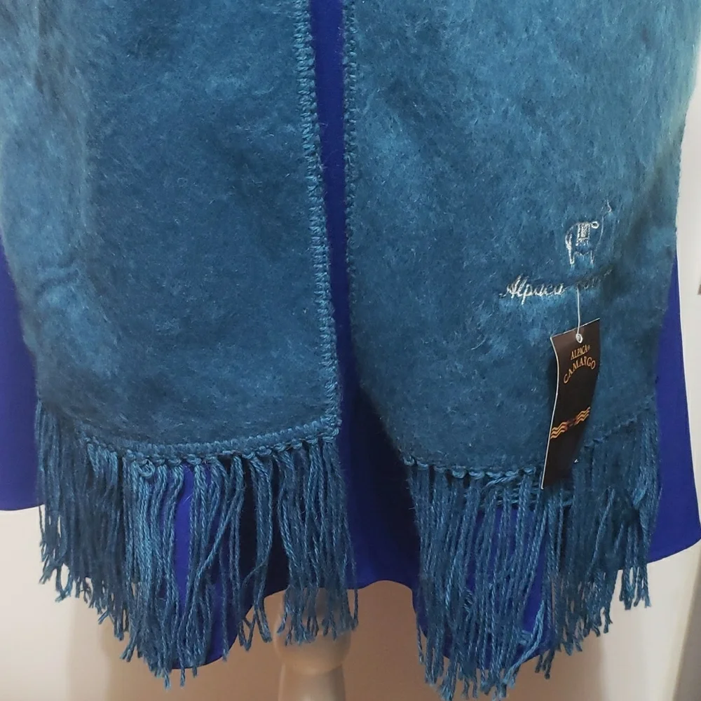 ALPACA CAMARGO Blue Fringed Shawl Scraf‎